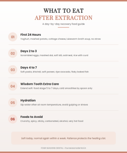 Day-by-day list of soft foods to eat after tooth extraction, from first 24 hours to day seven