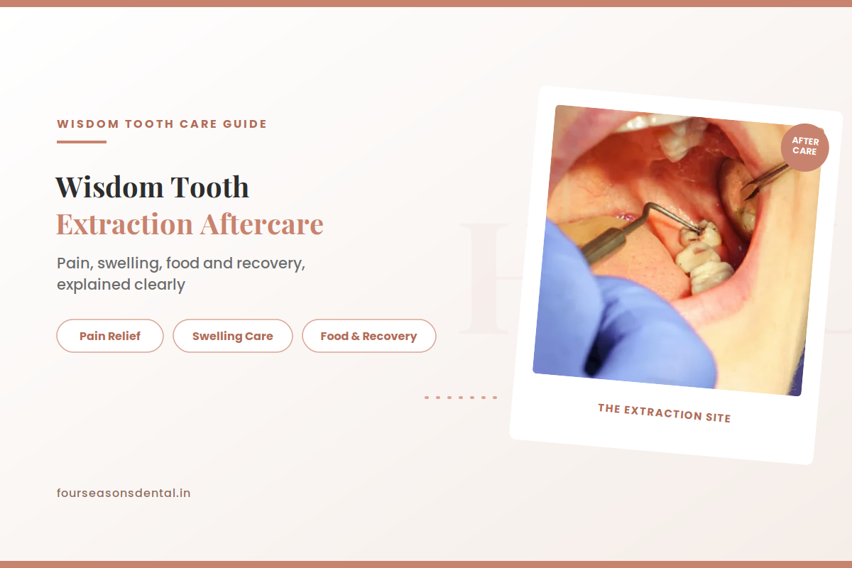 Wisdom tooth extraction aftercare guide showing recovery timeline and healing socket illustration
